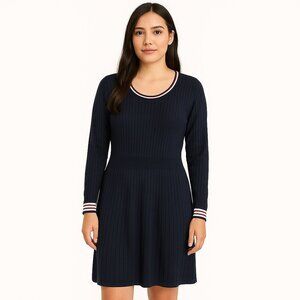 Tommy Hilfiger Blue Knit Dress XL Long Sleeve Winter Cozy Textured Classic